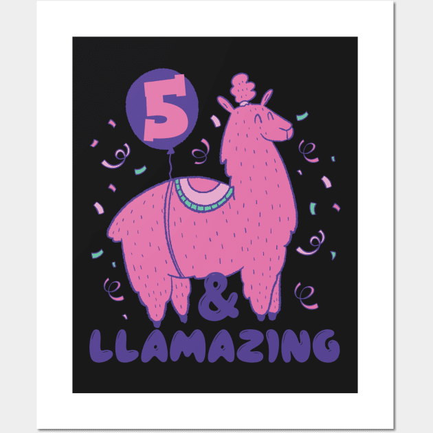 Llamazing 5th Birthday 5 Years Old Llama Girls Kids Gift product Wall Art by theodoros20